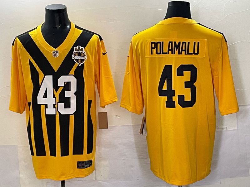 Men 2025 Pittsburgh Steelers 43 Polamalu Yellow Throwback Nike Limited NFL Jersey style 04